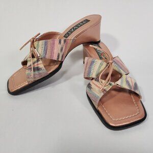 Prevata Slides Women 6B Pastel Southwest Style w/Bow Low Stable Block Heel Italy